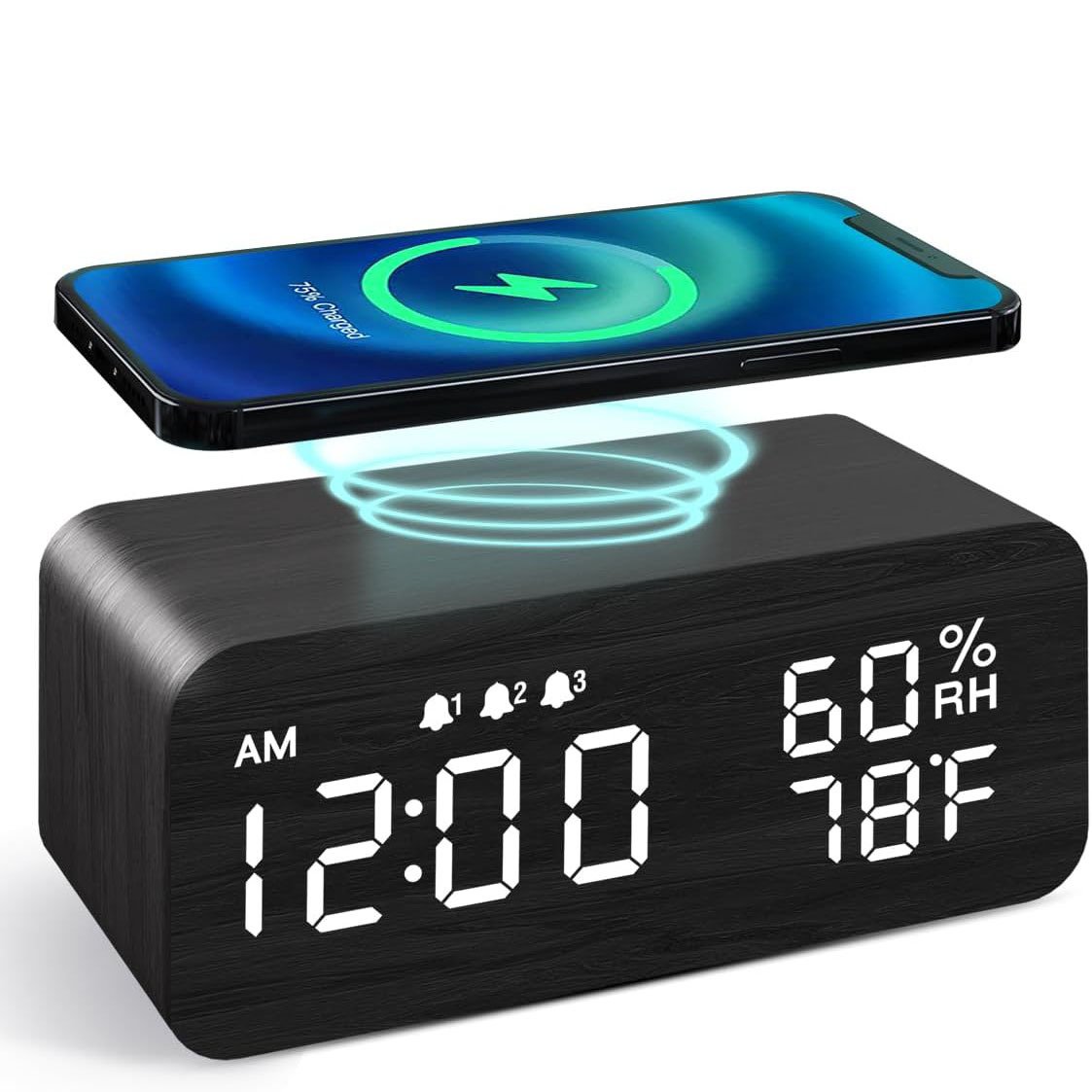 2bda94b9-d27d-4d6e-ad1e-4041275494bb.jpg Wooden Digital Alarm Clock with Humidity Display - Image 1