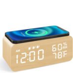 Wooden Digital Alarm Clock with Humidity Display - Image 2